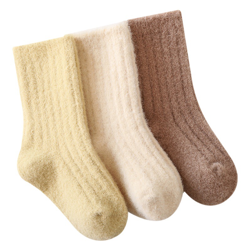 Baby floor socks autumn and winter Terry socks thickened warm socks children's socks double needle fleece-lined newborn baby middle tube
