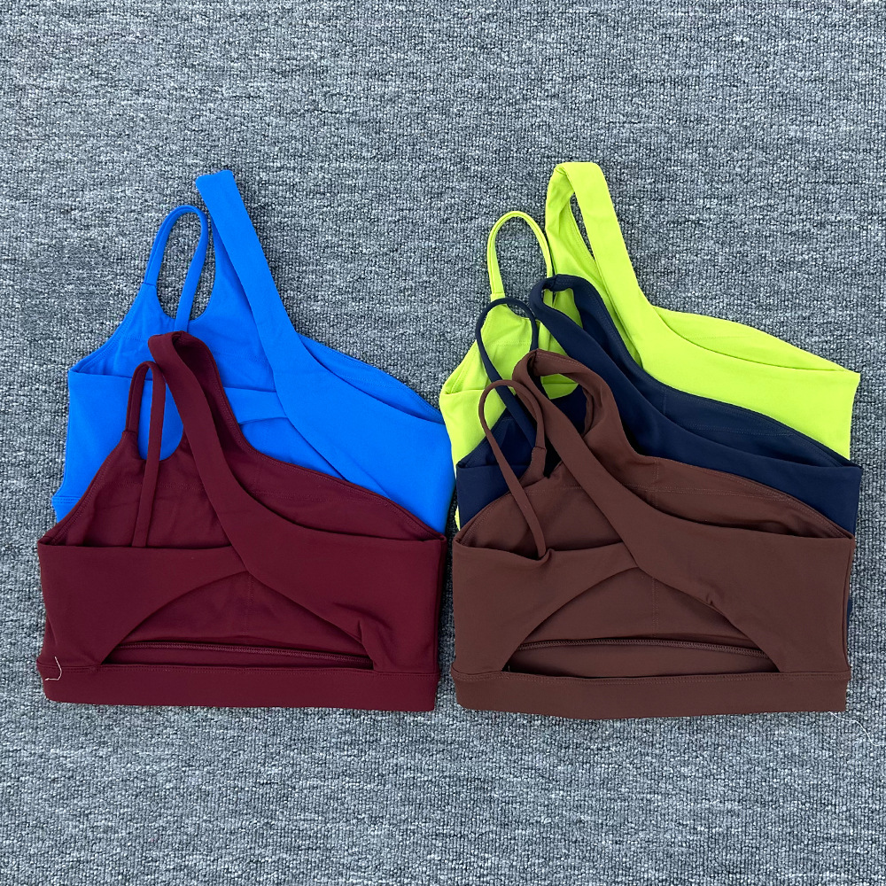 Cross-Border Oblique One-Shoulder Beautiful Back Yoga Bra Nude Sports Bra Irregular Shoulder Straps Running Fitness Vest Top