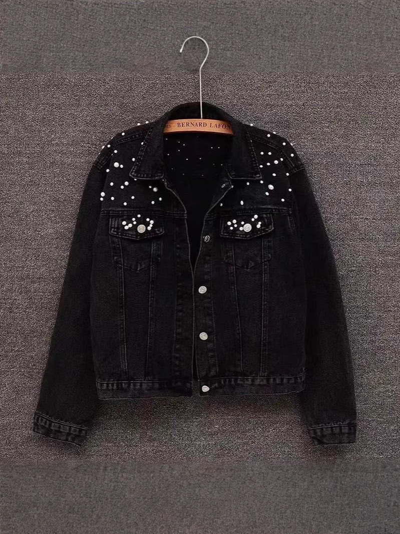 Picture of Southeast Asia's New Versatile Beaded Heavy-Duty Denim Jacket for Women European Station Student Slim Large Size Jacket Denim Jacket