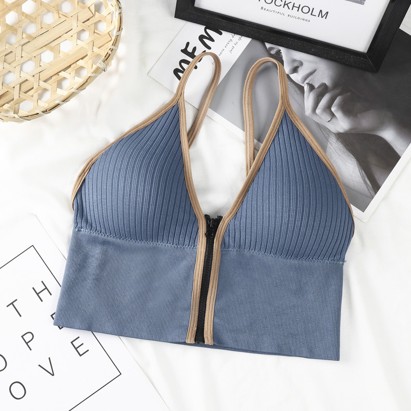 Picture of Designed Small Breast Push-Up Deep V Zipper Camisole Women's Inner Wear Breast Pads Beautiful Back Wrapped Chest Outer Wear Bottoming Top