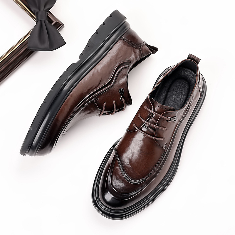 Daifa Business Leather Shoes Men's 2024 Autumn New Breathable Fashion Trend Youth British Leather Shoes Bridegroom Wedding Shoes