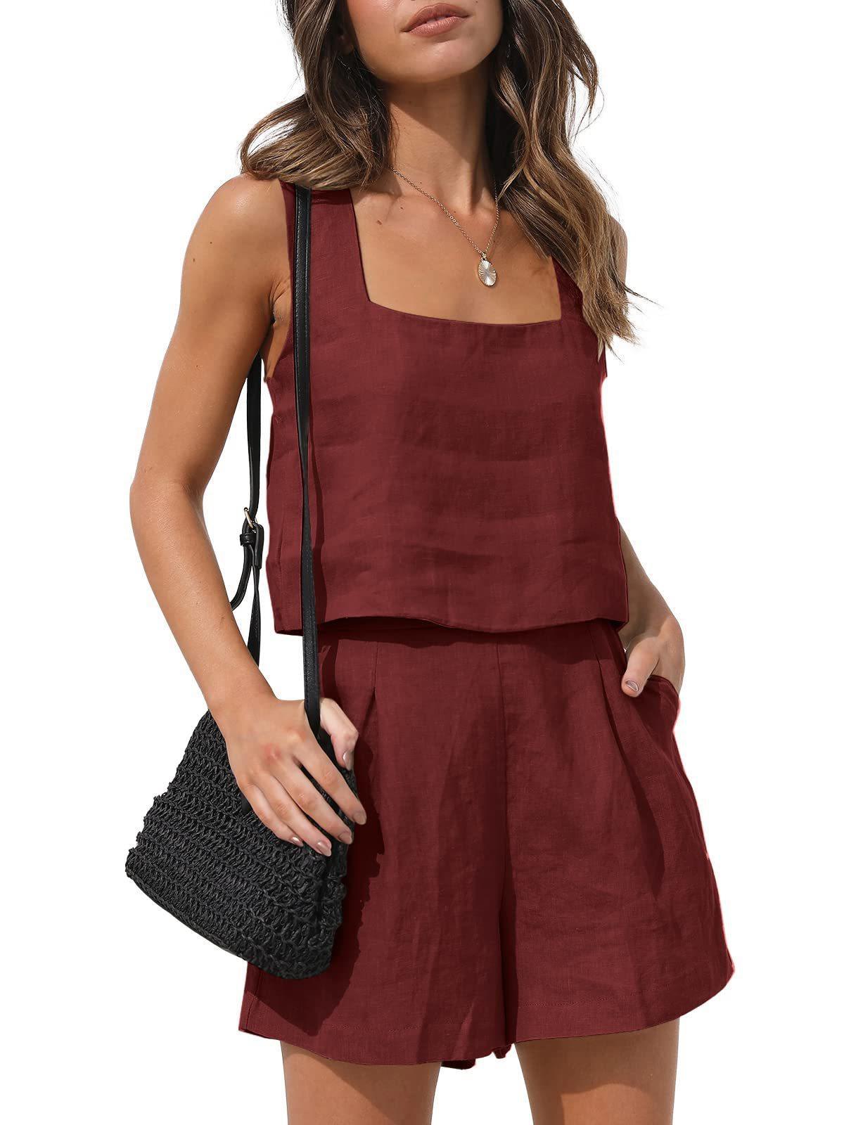 Picture of 2024 Amazon New European and American Style 2-Piece Casual Suit Linen Shorts Sleeveless Top Vest