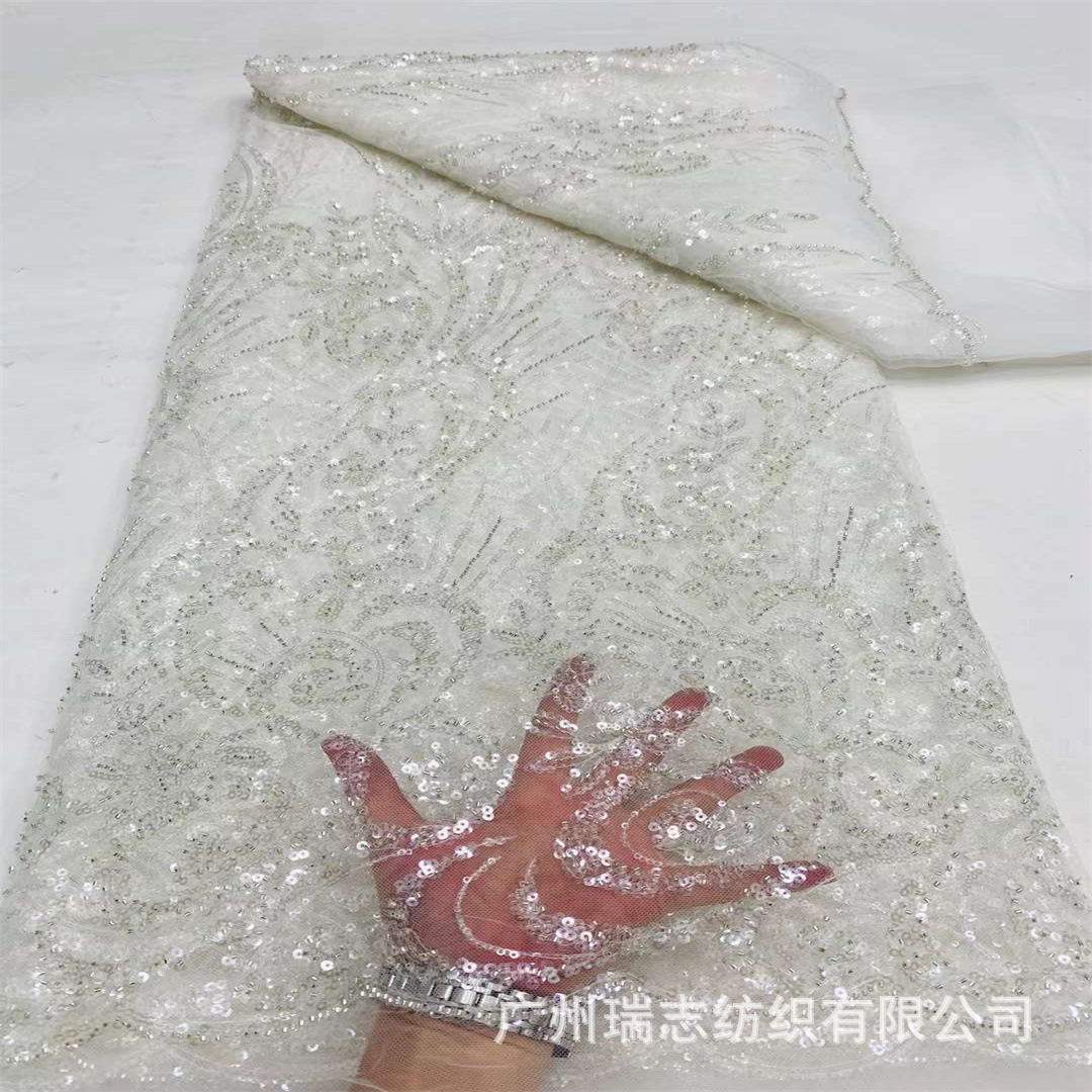 Picture of New African Beaded Dress Wedding Dress Fabric Factory High Order European and American Heavy Industry Bead Tube Transparent dress Fabric