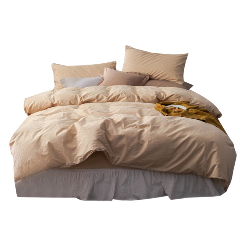 Juxiangge home textile new pure color simple spring and autumn cotton four-piece cotton bedding quilt cover bed sheet fitted sheet