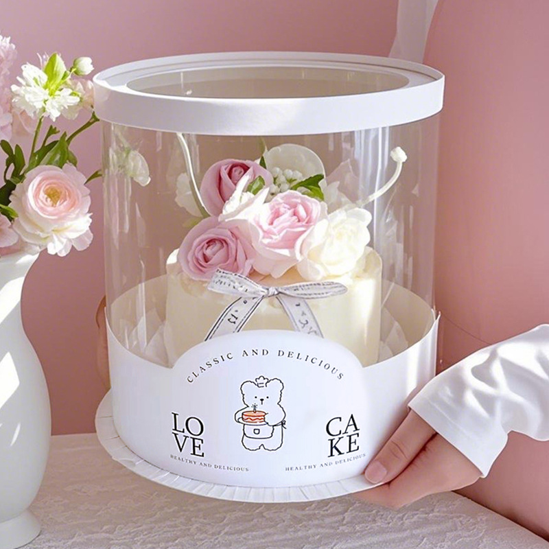 Internet Celebrity Round Fully Transparent Birthday Cake Box 4/6/8/ 10inch Heightened and Thickeneded Baking Packaging Box Flower Gift Box
