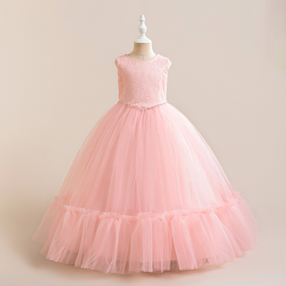 European and American New Children's Dress Mid-length Dress Girls' Wedding Dress Mesh Princess Ponte Dress Performance Dress