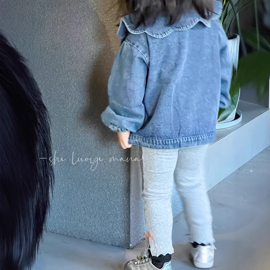 Picture of Spring and Autumn Top Girls Sweet Denim Cardigan Baby Korean Lace Collar Jacket New
