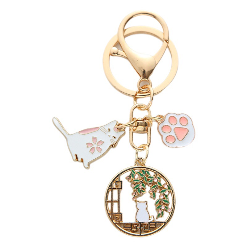 Cartoon Love Cat Alloy Keychain Pendant Cute Cusset Cat Tag Accessories Headset Bag Hanging Ornaments Wholesale