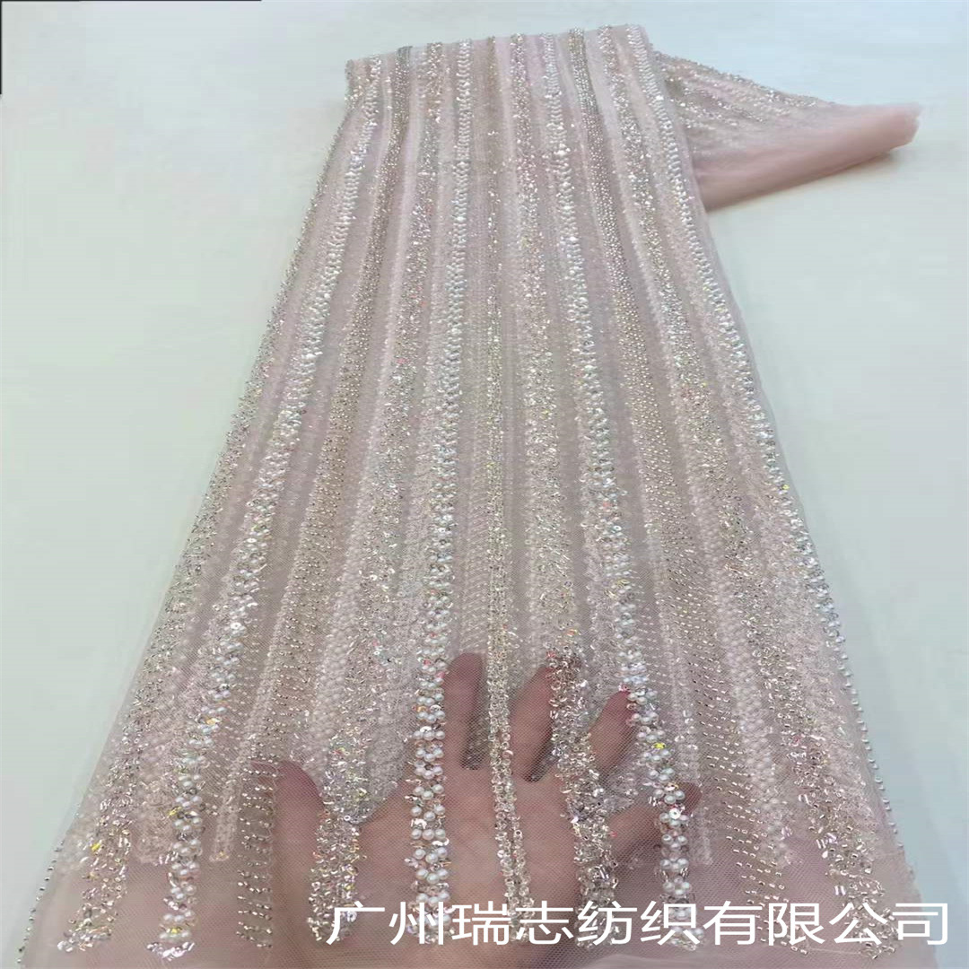 Bubble Stripe Crystal Sequins Beaded Tube Embroidered Mesh Fabric French Wedding Dress Xinjiang Hair Hat Dress Embroidered Cloth