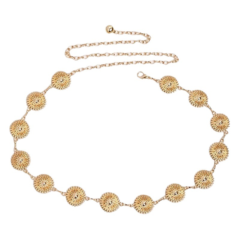 Women's sweet metal daisy flower carving fashion European and American dress decoration waist chain in stock generation hair