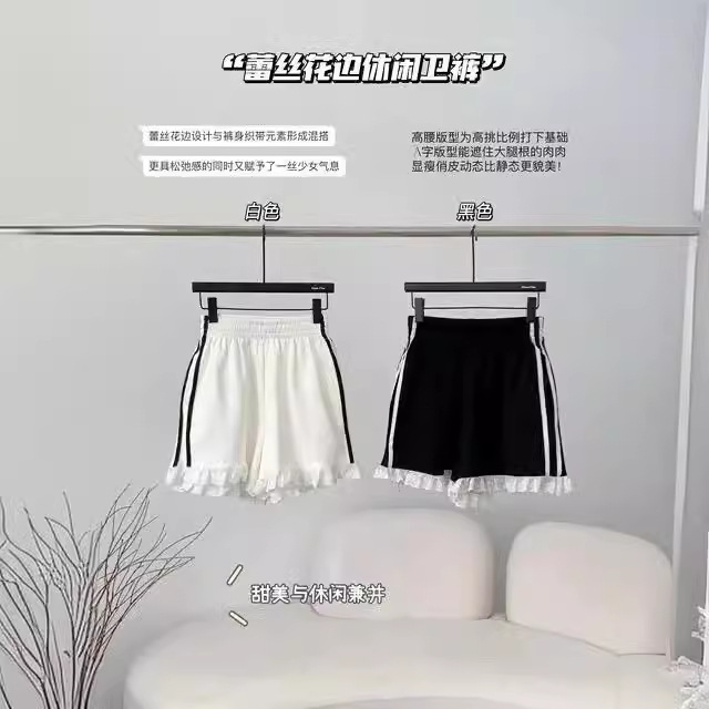 2024 Summer New Korean-style Shorts Women's Playful Age-reducing Lace Stitching Parallel Bars Loose Casual All-match Pants