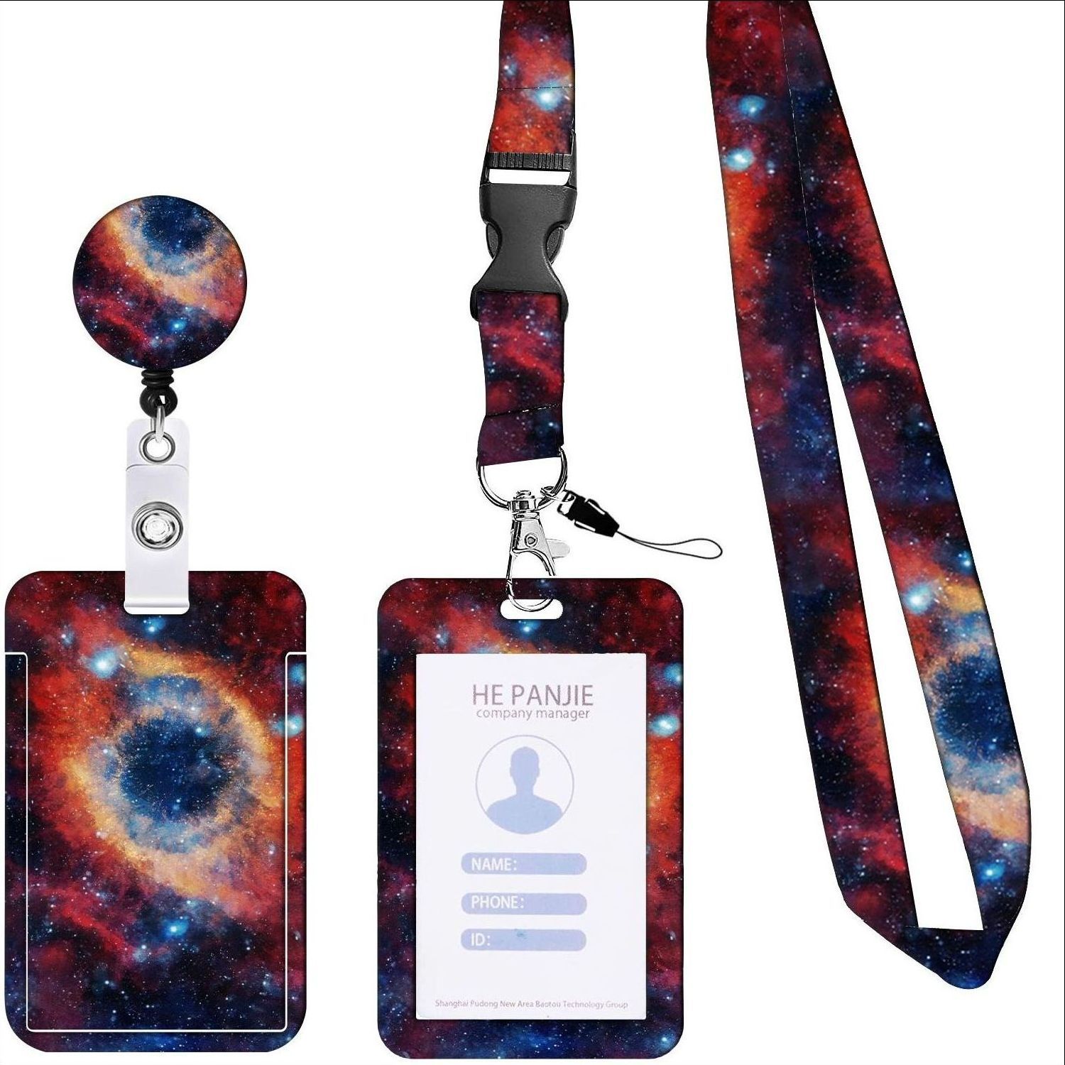 Picture of Retractable easy-pull buckle Badge clip small floral pattern ID card holder ID lanyard easy-pull telescopic buckle