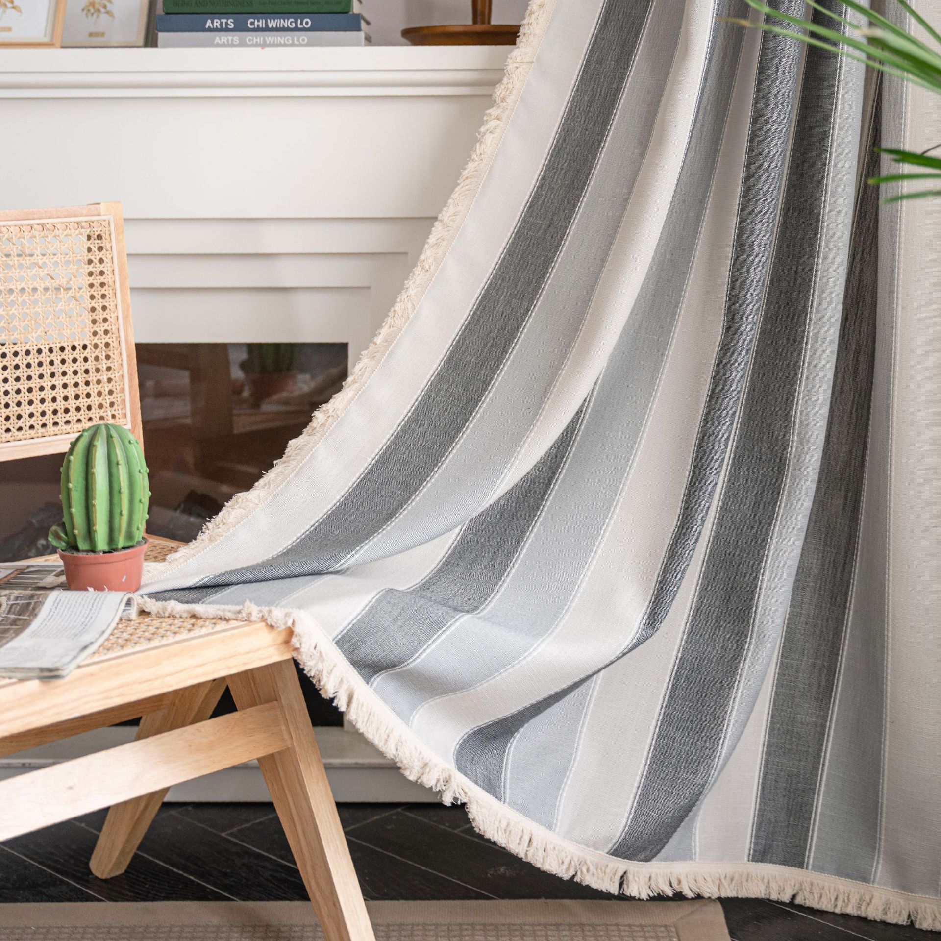 Imaki Rhyme Curtain Finished Striped Yarn-dyed White Whisker Contrast Kitchen Curtain Country Style Living Room Semi-Shaded Bay Window