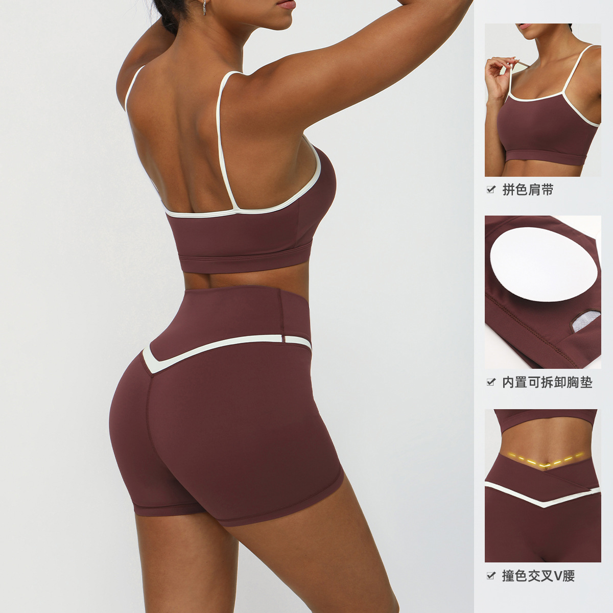 Picture of Cross-border New Contrast Color Yoga Clothing suit Naked Hip Lifter Sports Leisure Fitness Clothing suit Cross Waist Yoga Pants