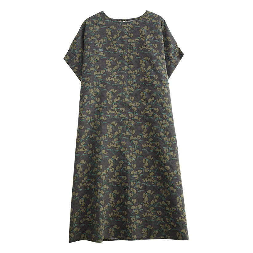Cotton and Linen Summer Dress Women's 2023 New Slim Belly Covering Linen Women's Ramie Mid-length Mother's Dress