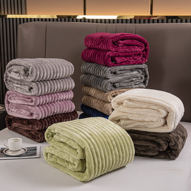 2023 New Home Textiles Thickened Wide Striped Cut Flower Imitation Rabbit Stuffed Milk Velvet Flannel Sheets Summer Quilt Cover Blanket