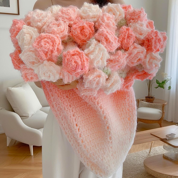 Yarn crochet magic ball rose flower blanket hand-woven DIY material pack bouquet blanket gift