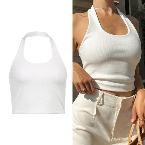 European and American Sexys Sexy U-Neck Knitted Halterneck Camisole Women's Short Slim Backless Versatile Bottoming Top