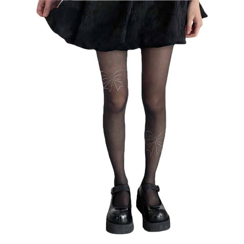PATTKIN hot girls Black Diamond socks thin stockings pantyhose pure desire bow rhinestones women's socks