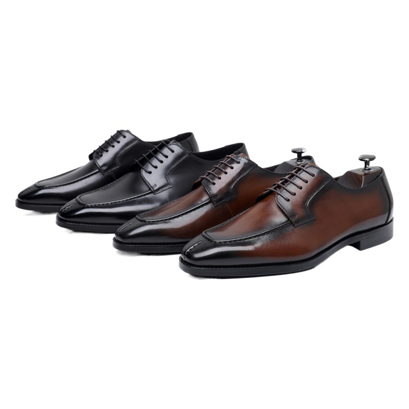 plus size New Men's Shoes Italian Norwegian Stitched Low-top Cowhide Leather Shoes Handmade Gentleman Derby Shoes Casual Leather Shoes