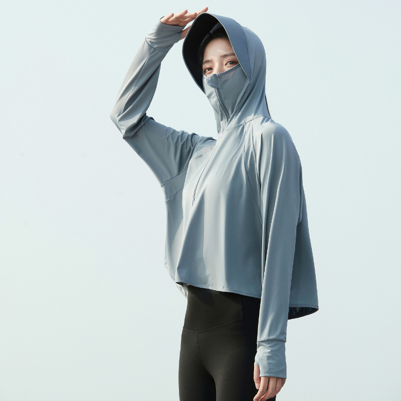 Picture of 2025 New Black Glue Brim Sun Protection Clothing Women's Ice Silk Hooded Breathable Jacket Anti-Uv Sun Protection Clothing Wholesale