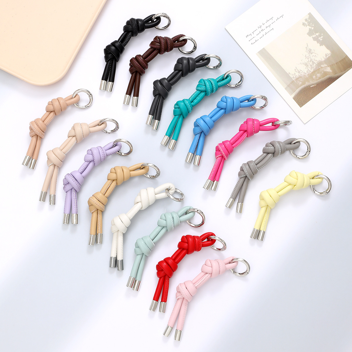 New DIY Leather Keychain Pendant Niche Simple Candy Color Leather Rope Woven Bag Pendant Versatile Casual