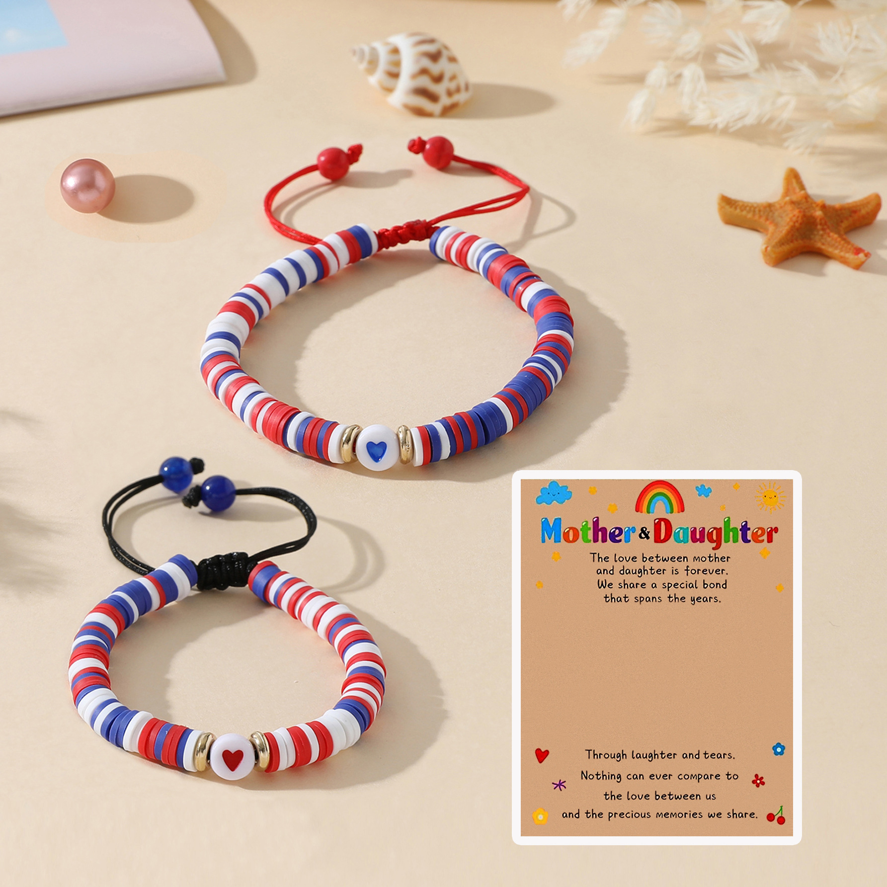 Picture of Cross-border Jewelry Temu Hot Mother's Day Bracelet Creative Soft Pottery Beaded Heart-shaped Mother and Daughter Parent-child Hand Rope for Women