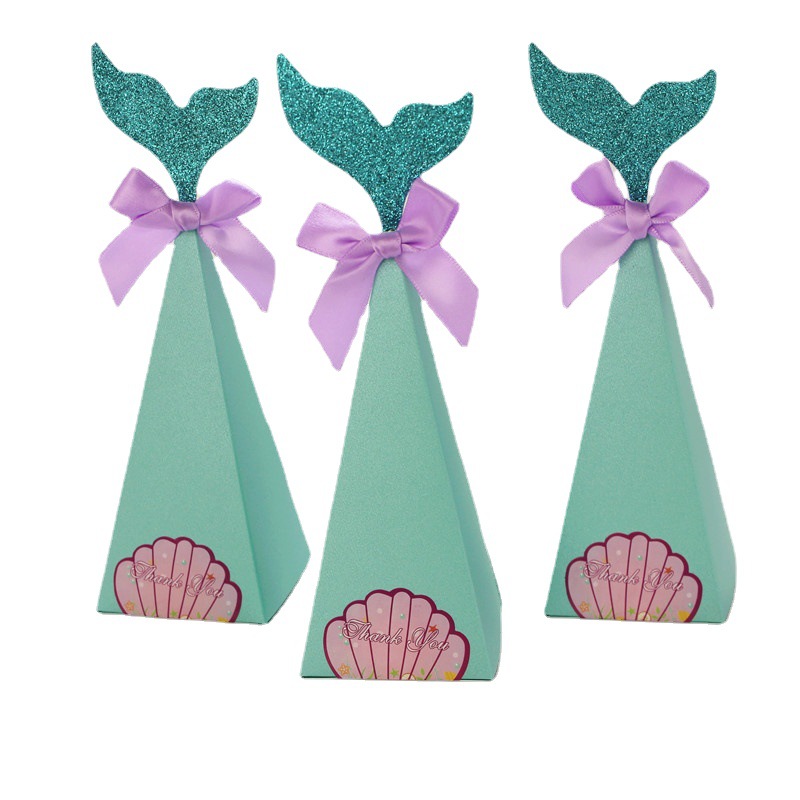 20 Pack Creative T Blue Mermaid Candy Box Dessert Table Western Small Box Distinctive Fish Tail DIY Birthday Carton