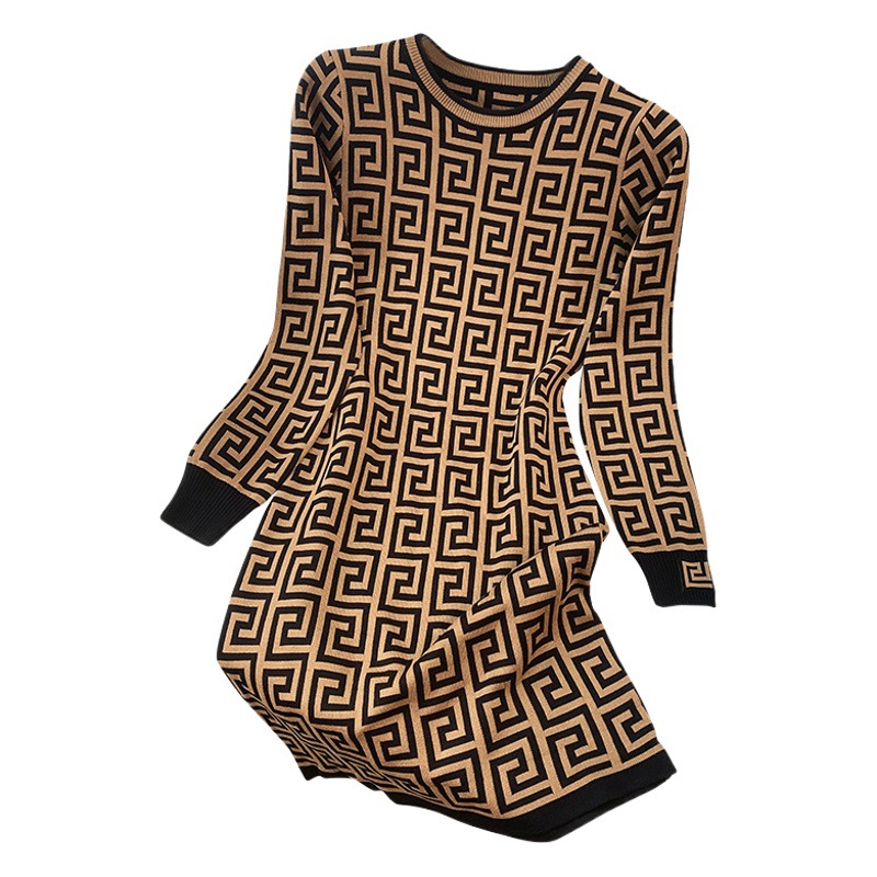 Foreign Trade Japanese and Korean Knitted Dress, Autumn and Winter Long-Sleeve Slim-Fit Mid-Length Off-Shoulder Base Dress with Hip-Hugging Design