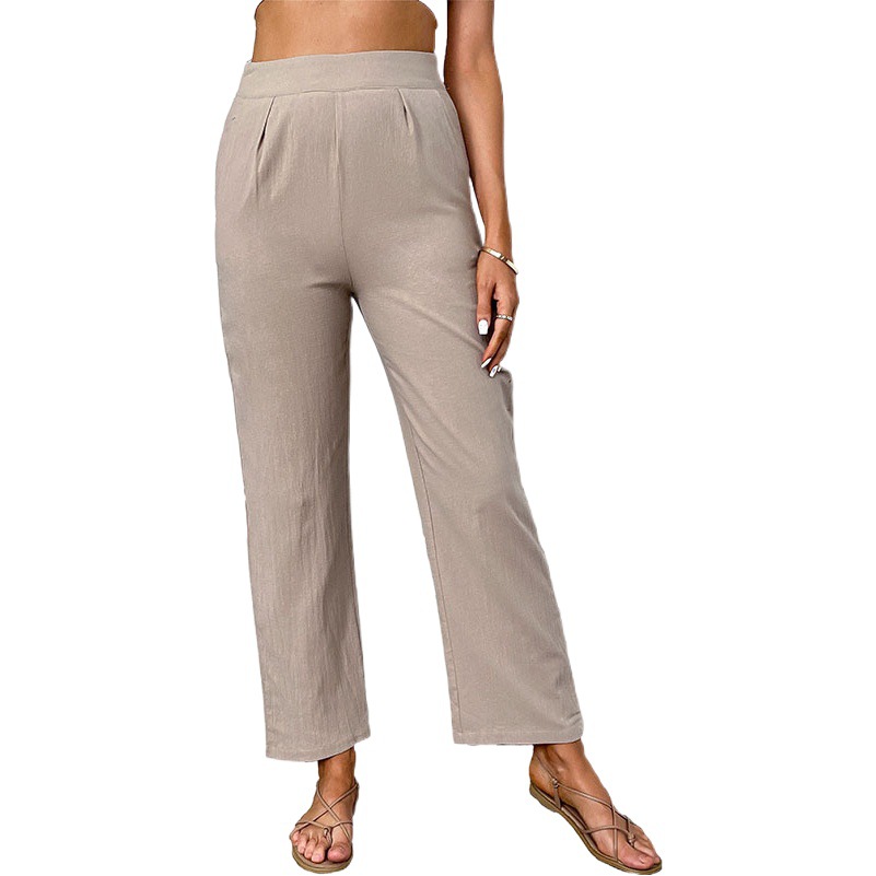 AliExpress cross-border foreign trade 2022 new summer European and American pants cotton pants high waist solid color nine straight pants women