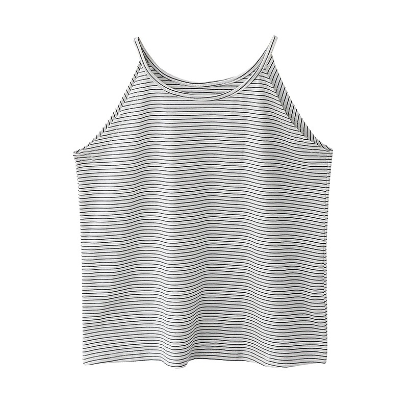 Summer New French Style Retro Pinstripe Loose Sling Sleeveless Shoulder Casual All-match Simple Vest Top for Women