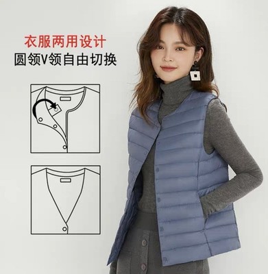 Picture of Autumn and Winter New Lightweight down Jacket Women's Liner Vest Short Round Neck Inner Wear Collarless Lightweight Bottoming Pure Color Vest