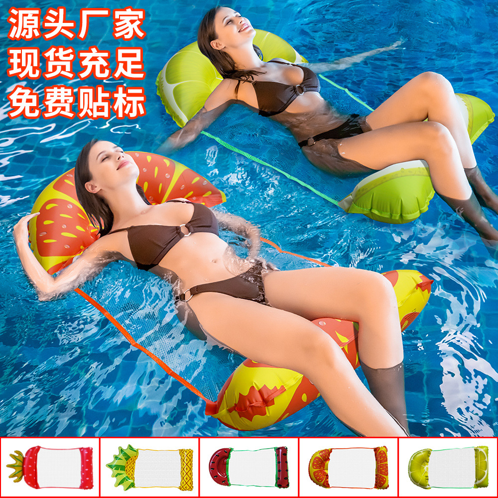 Cross Border in stock Water Inflatable Floating Row Watermelon Inflatable Hammock Pineapple Orange Inflatable Floating Bed Recliner Strawberry Waterbed