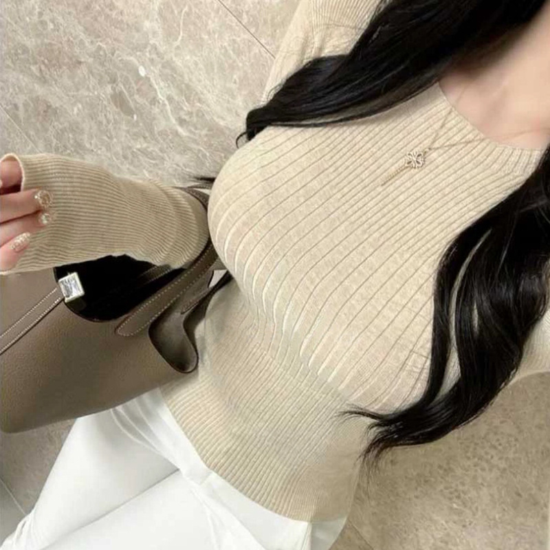 South Korea Dongdaemun Simple Basic Joker Bottoming Sweater Sexy Feminine Tight Slim Long Sleeve Top