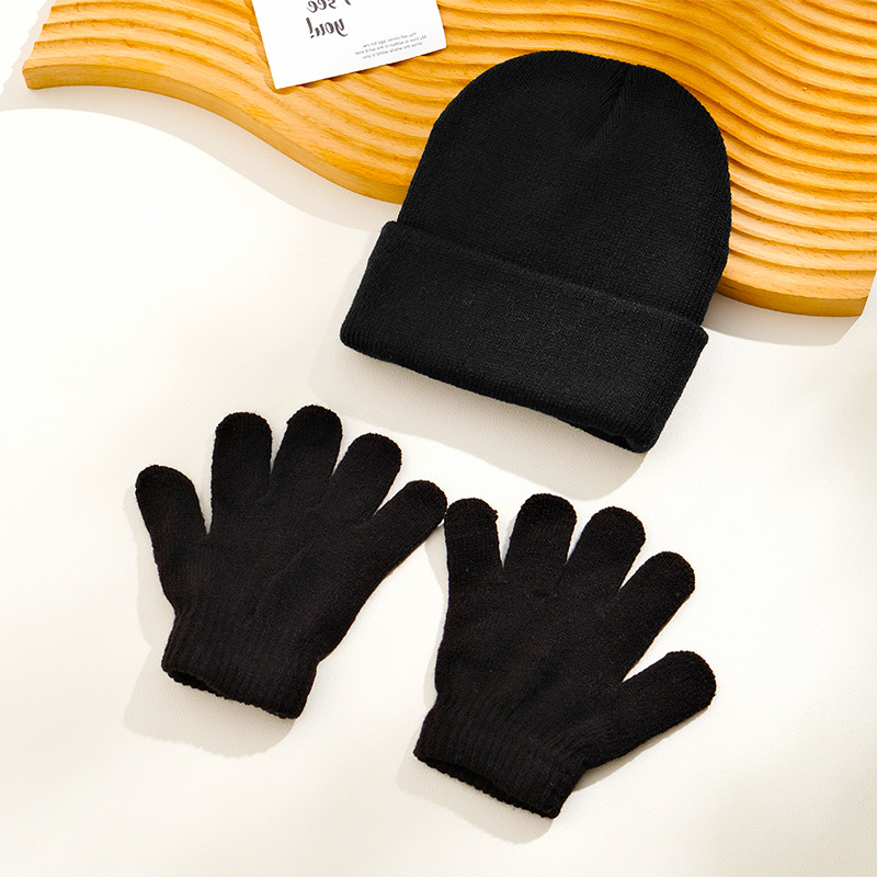 Picture of Autumn and Winter Children's Knitted Hat Gloves Two-Piece Acrylic Children's Wool Cap Children's Knitted Gloves in stock Children's Cap