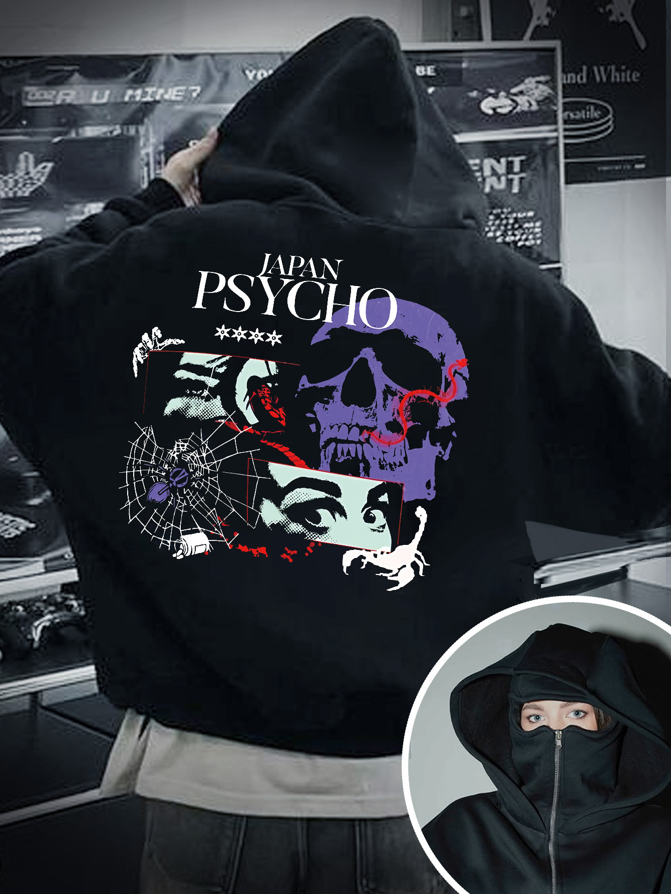Picture of 230g Sweatshirt/100% Polyester/Ladies Fashion Cool Pattern Street Style Barak Double Hooded Double Collar Sweatshirt