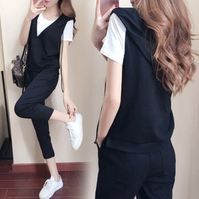 Picture of 2023 Summer fat sister suit size women's 200kg fat mm short sleeve jacket vest cropped pants three-piece suit
