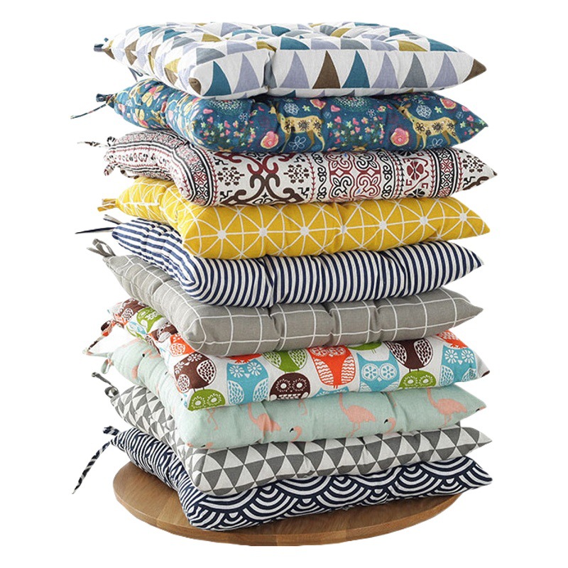 Student Chair Cushion Stool Cushion Office Seat Cushion Square Butt Cushion Chair Cushion Household Strap Cotton and Linen Soft Cushion