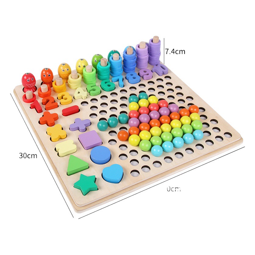 Children's Wooden 13-in-one Beads Fishing Logarithmic Board Multi-functional Shape Digital Cognitive Early Education Educational Toys