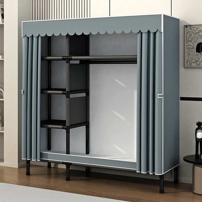 Wholesale Household Simple Wardrobe, Sturdy and Durable, All Steel Pipe Thickened, Rental House Bedroom Cloth Wardrobe 2025 New Model