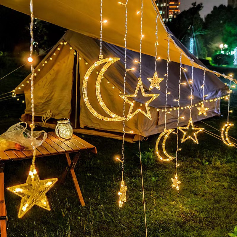 Cross-Border Led Solar Light Remote Control Star Light Starry Sky Curtain Light Christmas Courtyard Camping Style Colorful Decorative Light