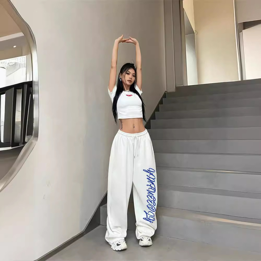 White Sweatpants Women's 2025 Summer Dance Casual Pants Jazz Dance Leggings Hip-Hop Trendyy Wide-Leg Women's Pants