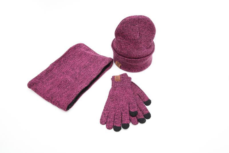 Picture of Amazon Foreign Trade Winter Scarf Hat Gloves Three-Piece Set Knitted Gloves Woolen Scarf Warm Set