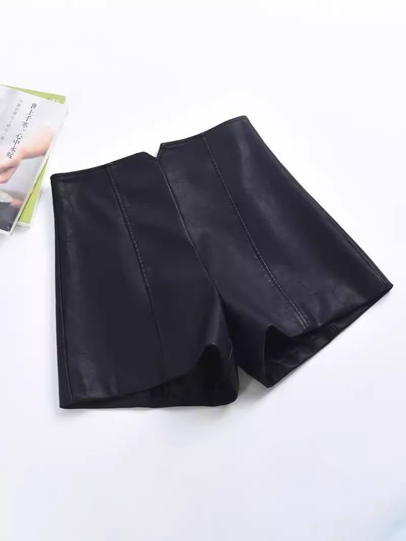 2024 Fall/Winter plus size chubby girl Wide-legging Pants Women's High Waist Outer Wear PU Leather Shorts Slim A- shaped Casual Base Boots Pants