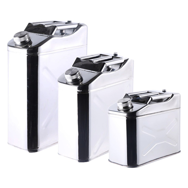 Vertical 410 Stainless Steel Gasoline Barrel Thickeneded Diesel Kettle Car Refueling Barrel Motorcycle Portable Spare Fuel Tank 20L