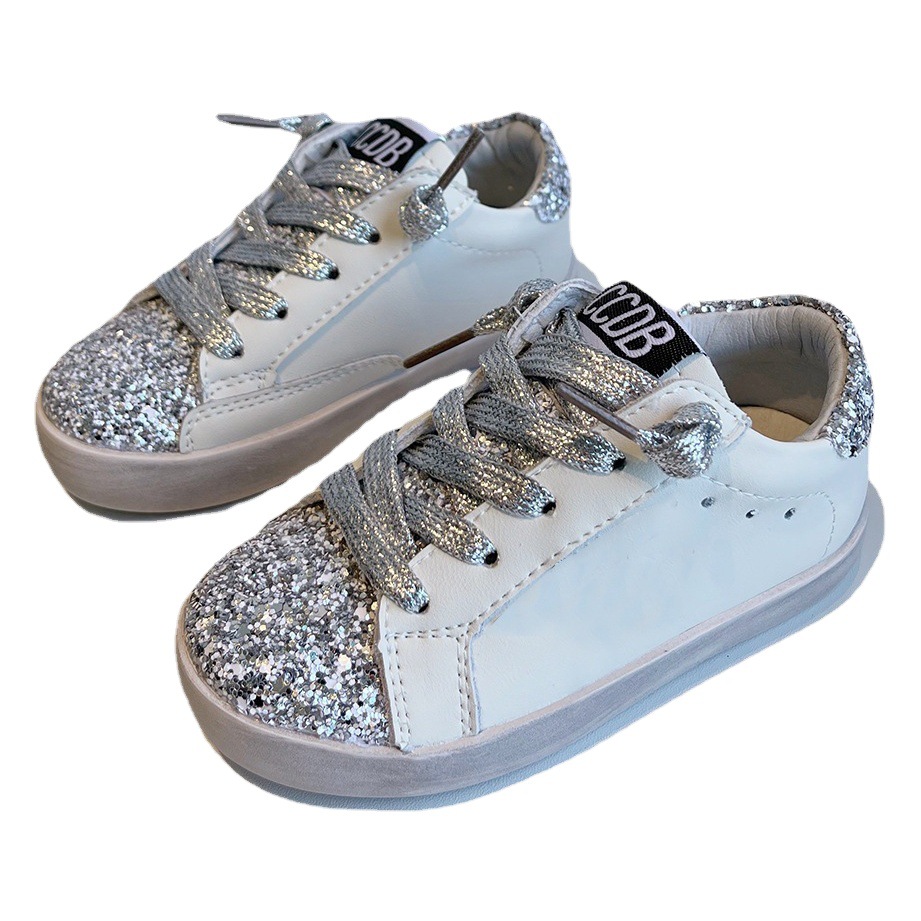 2009 silver Color Children's Star Board Shoes Sequined Girls Casual Shoes Boys Leopard Print Small Dirty Shoes