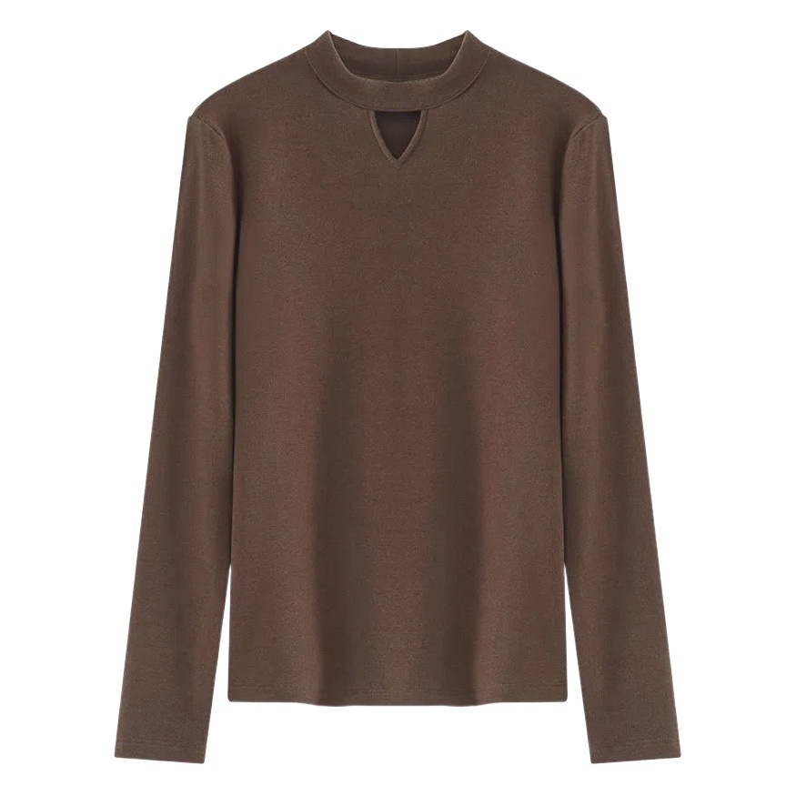 Half-high collar brushed double-sided velvet bottoming shirt women's 2023 autumn and winter new hollow inner fleece-lined thickened top
