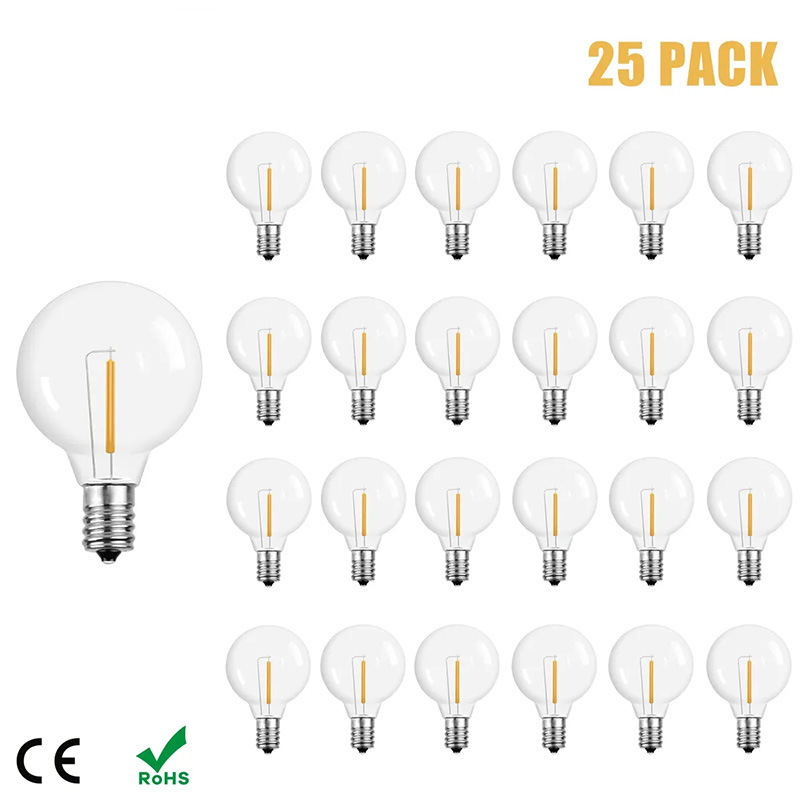 G40 Plastic Light Bulb Christmas Decorative Ball Cross-Border European and American Standard 110-220V Plastic Light String Backup 25 Pcs