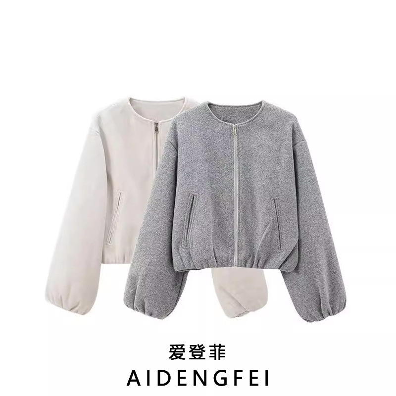 European and American Style 2024 Autum New Women's Casual Round Neck Long-Sleeved Soft Bomber Jacket 3046274