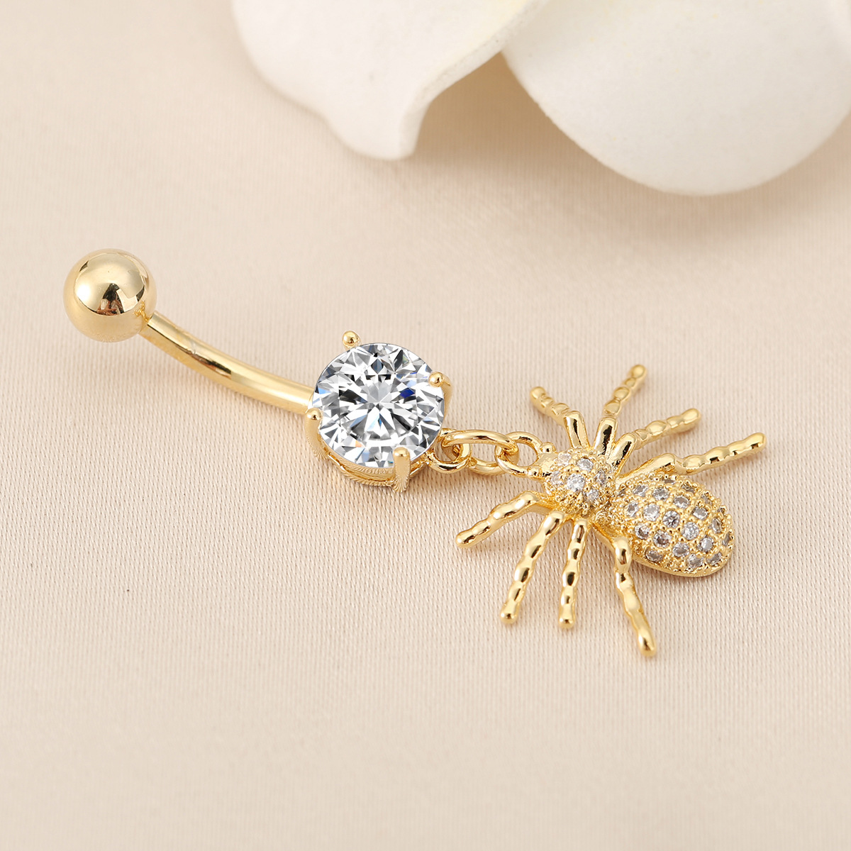 Picture of Cross-border hot-selling Halloween spider stainless steel navel nail with zircon navel ring personalized simple puncture jewelry
